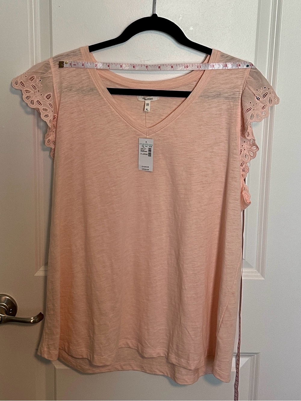 Maurices Blush Pink Eyelet Cap Sleeve V-Neck Top